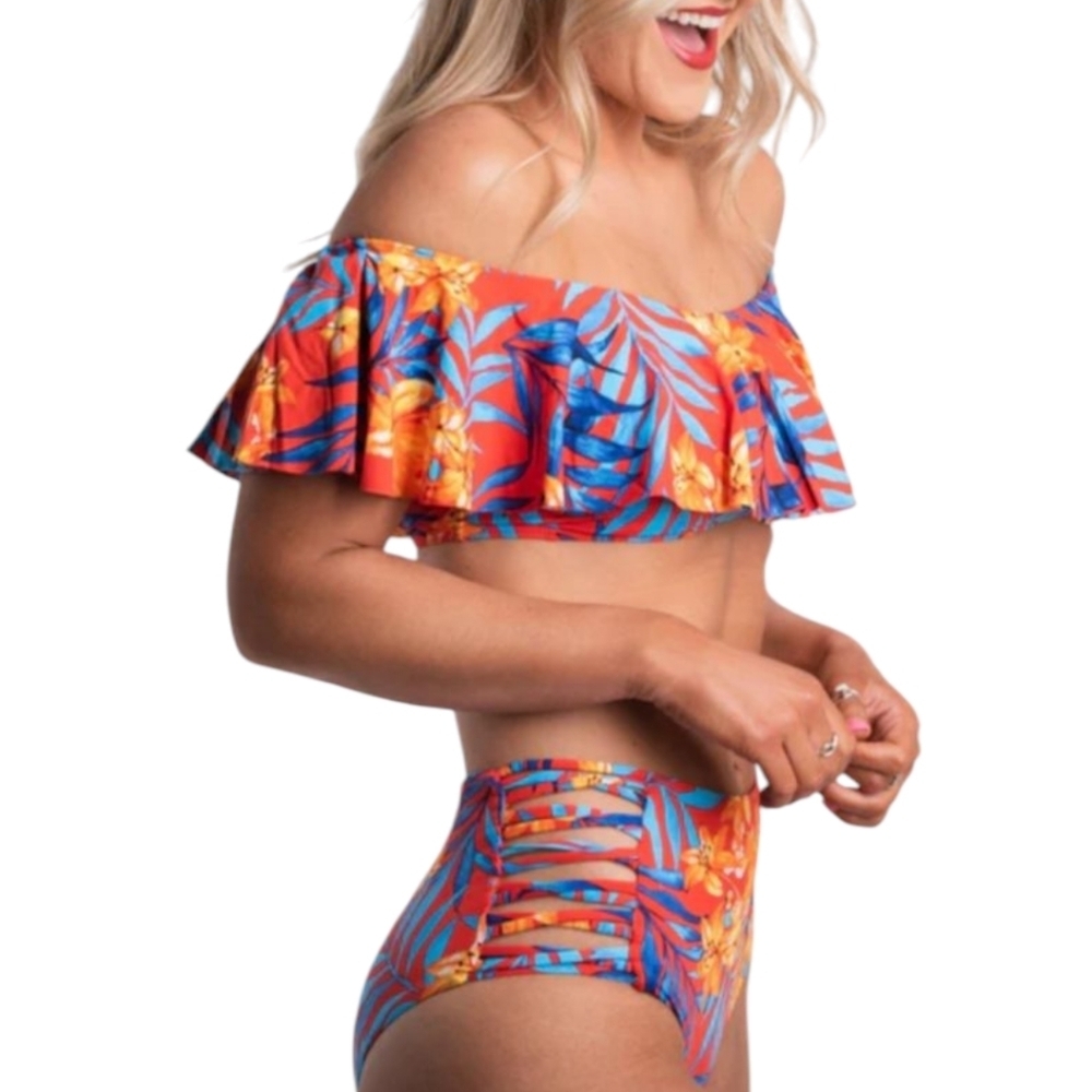 Tropical State Of Mind Off Shoulder Bikini Top In Red - Picture 1 of 8